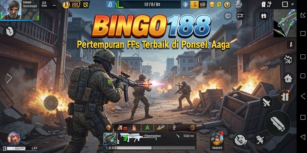 Tampilan gameplay intens BINGO188 saat pertempuran FPS.