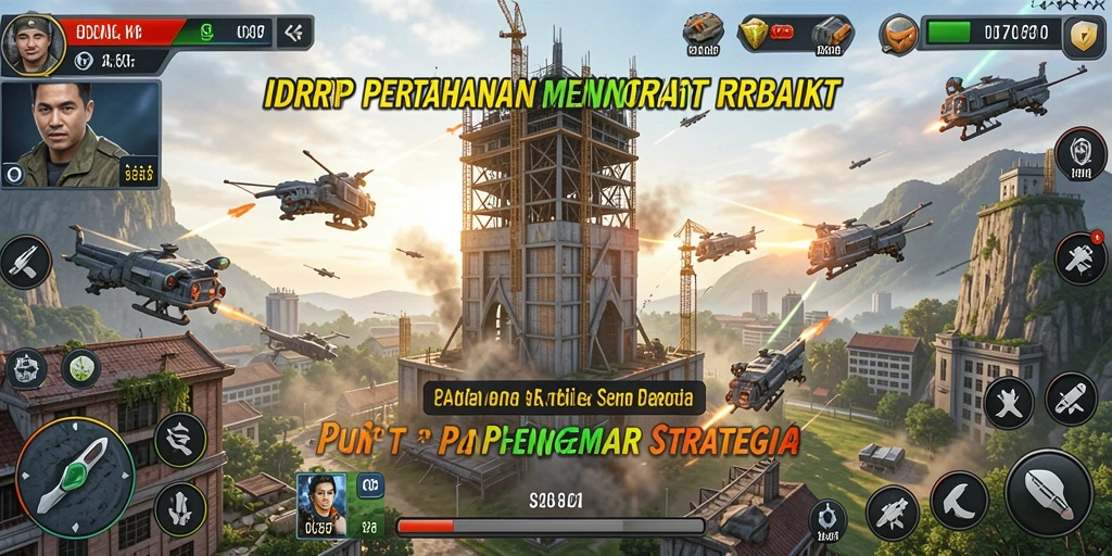 Tangkapan layar gameplay IDRRP menampilkan pertahanan menara dengan grafis yang memukau.