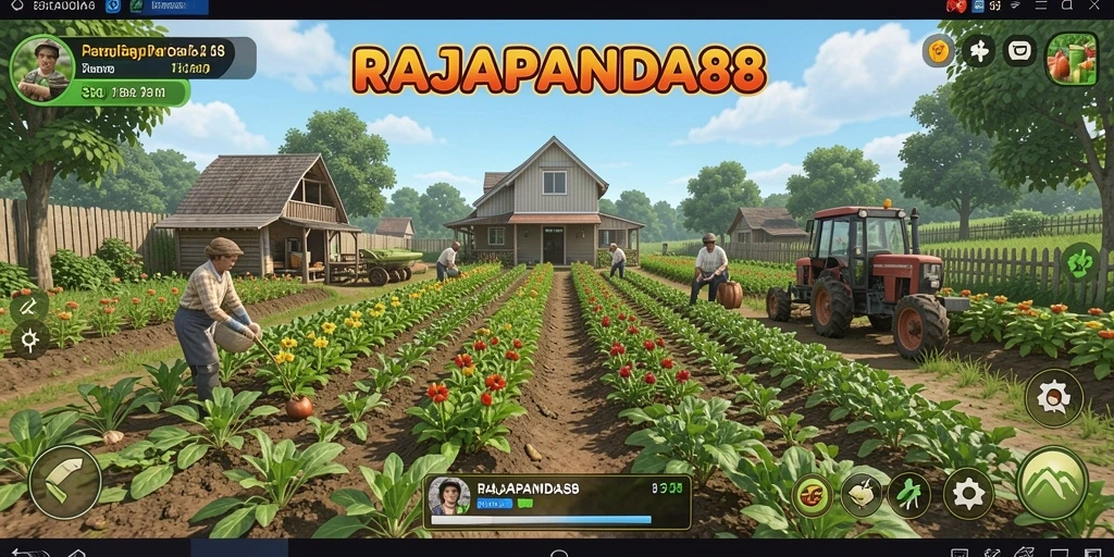 Screenshot utama RAJAPANDA88 menunjukkan gameplay pertanian yang menarik.